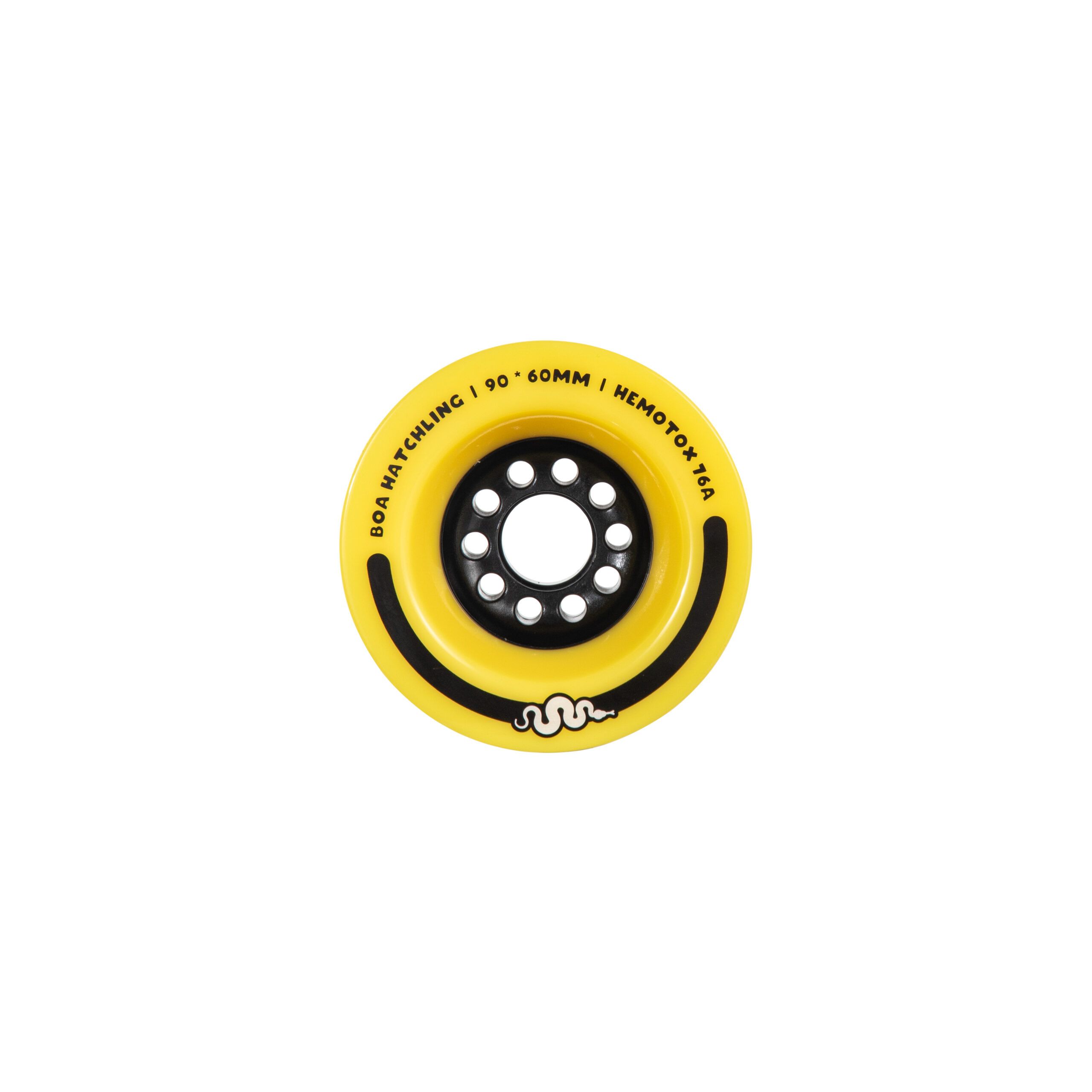 Boa Hatchling V3 90mm Longboard Wheels 76A (Yellow). Front.